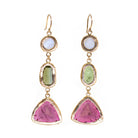 Moonstone with Green and Pink Tourmaline 14k Handcrafted 3 Tier Earrings - FFO-003 - Crystalarium