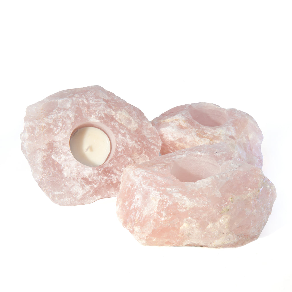 Rose Quartz 4.5 inch Natural Rugged Crystal Votive Candle Holder - FFR-034 - Crystalarium