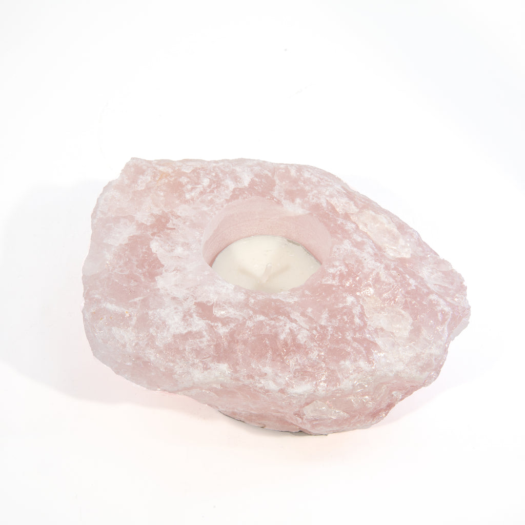 Rose Quartz 4.5 inch Natural Rugged Crystal Votive Candle Holder - FFR-034 - Crystalarium