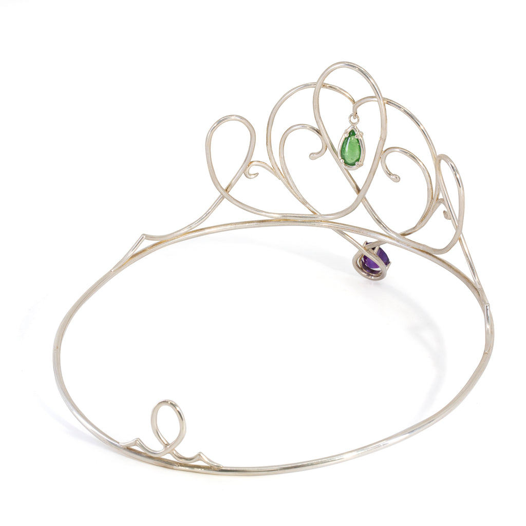 Amethyst with Tsavorite Garnet Handcrafted Sterling Silver Crown - HHO-041 - Crystalarium