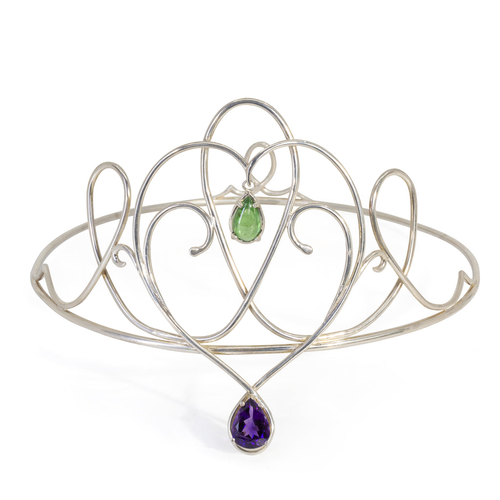 Amethyst with Tsavorite Garnet Handcrafted Sterling Silver Crown - HHO-041 - Crystalarium