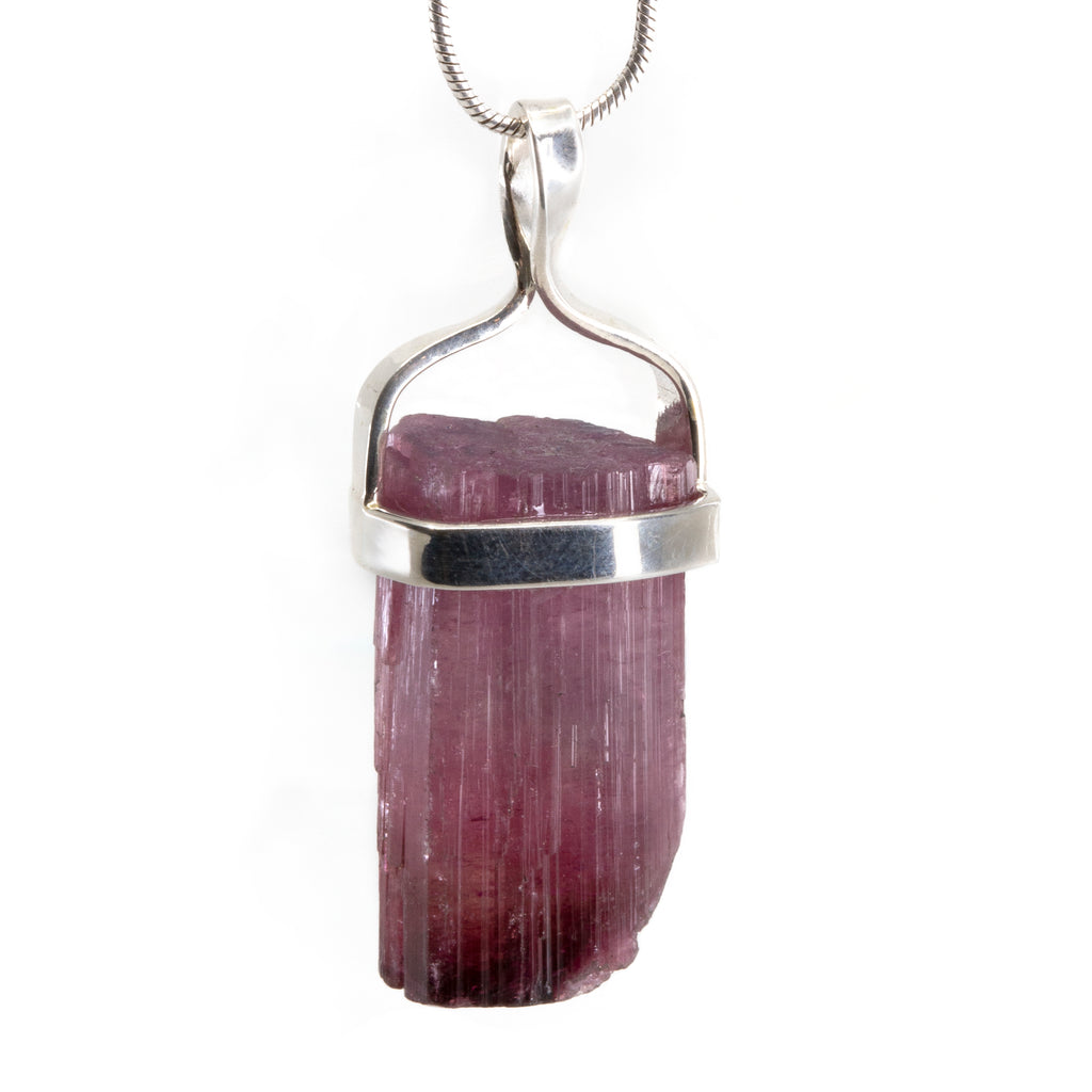 Rubelite Tourmaline 21.88ct Natural Crystal Handcrafted Sterling Silver Twist Pendant - HHO-082 - Crystalarium