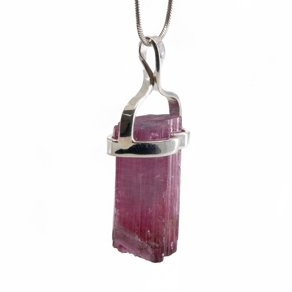 Rubelite Tourmaline 21.88ct Natural Crystal Handcrafted Sterling Silver Twist Pendant - HHO-082 - Crystalarium