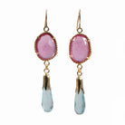 Pink Tourmaline 14.73 ct with Aquamarine 11.19 ct Handcrafted 14K Briolette Gemstone Earrings - FFO-051 - Crystalarium