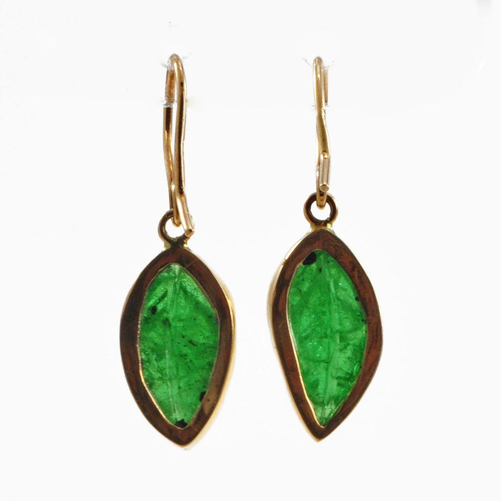 Tsavorite Garnet Floral Carving 14K Gold Handcrafted Earring Pair - CCO-368 - Crystalarium