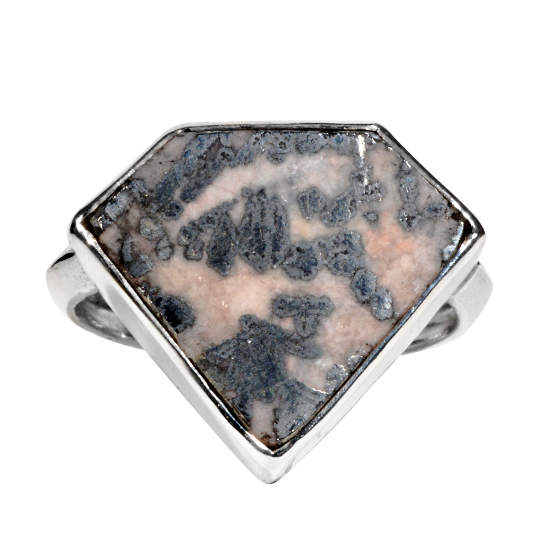 Native Silver in Quartz 21.32 carat Cabochon Handcrafted Sterling Silver Ring - CCO-187 - Crystalarium