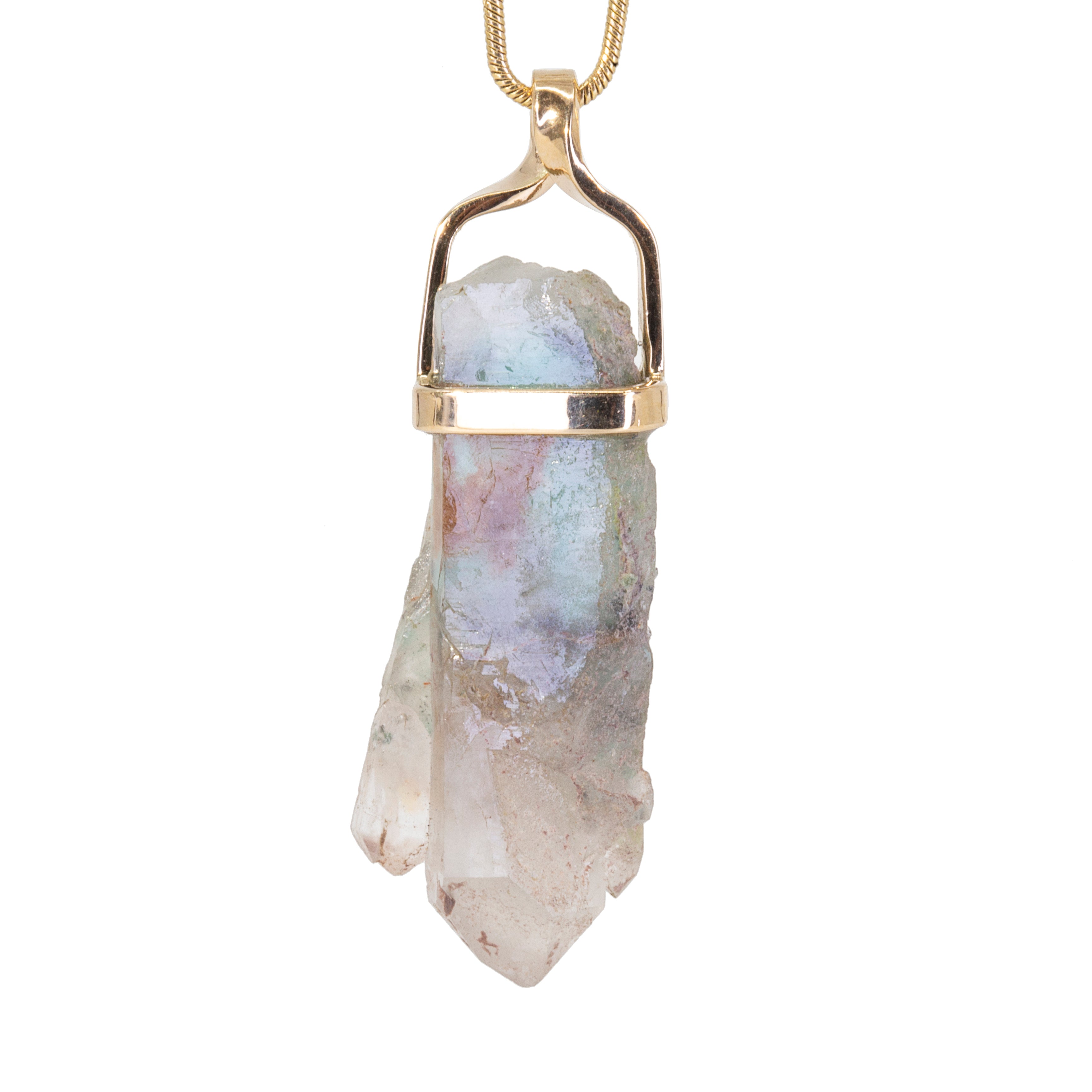 Ajoite in Quartz 27.89ct Natural Crystal 14k Handcrafted Twist Pendant - jjo-069 - Crystalarium