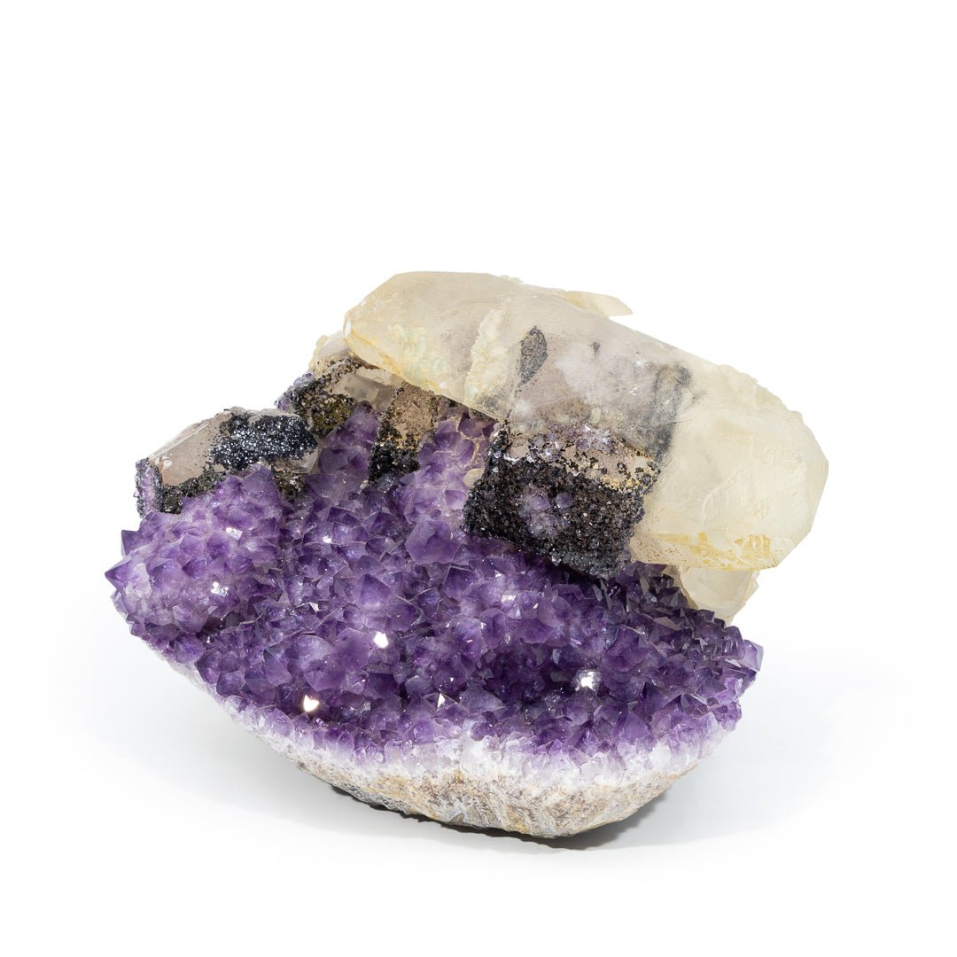 Amethyst with Calcite & Black Amethyst 6.5 Inch 9.75lb Natural Crystal Geode - Uruguay - LLX-027 - Crystalarium