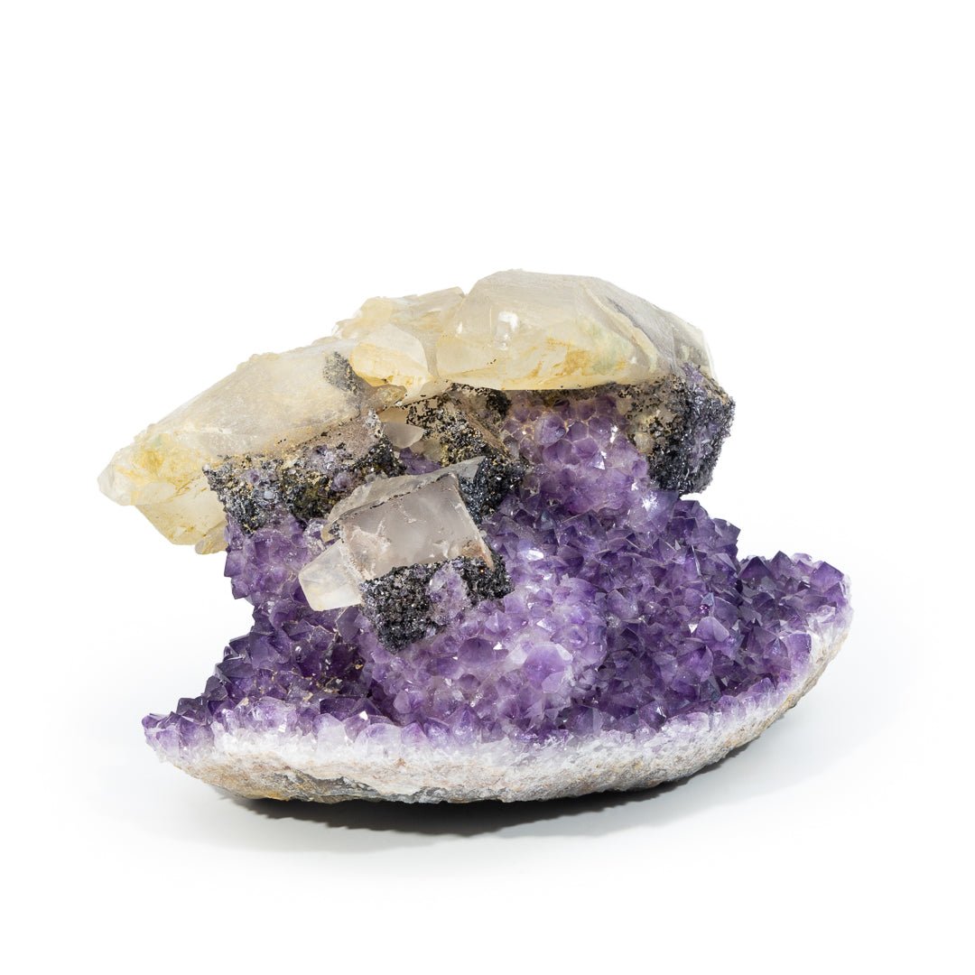 Amethyst with Calcite & Black Amethyst 6.5 Inch 9.75lb Natural Crystal Geode - Uruguay - LLX-027 - Crystalarium