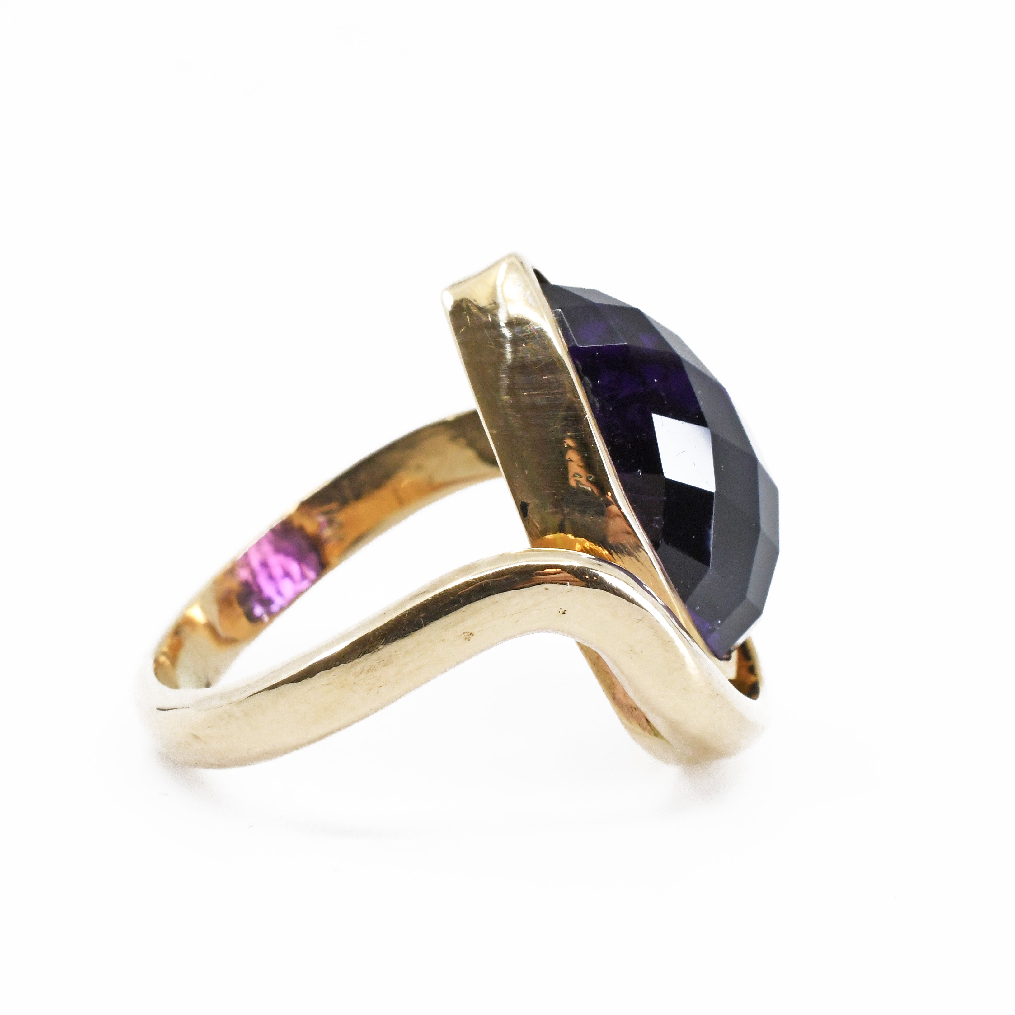 Amethyst 10.92ct Faceted Teardrop Handcrafted 14k Gemstone Ring - BBO-308 - Crystalarium