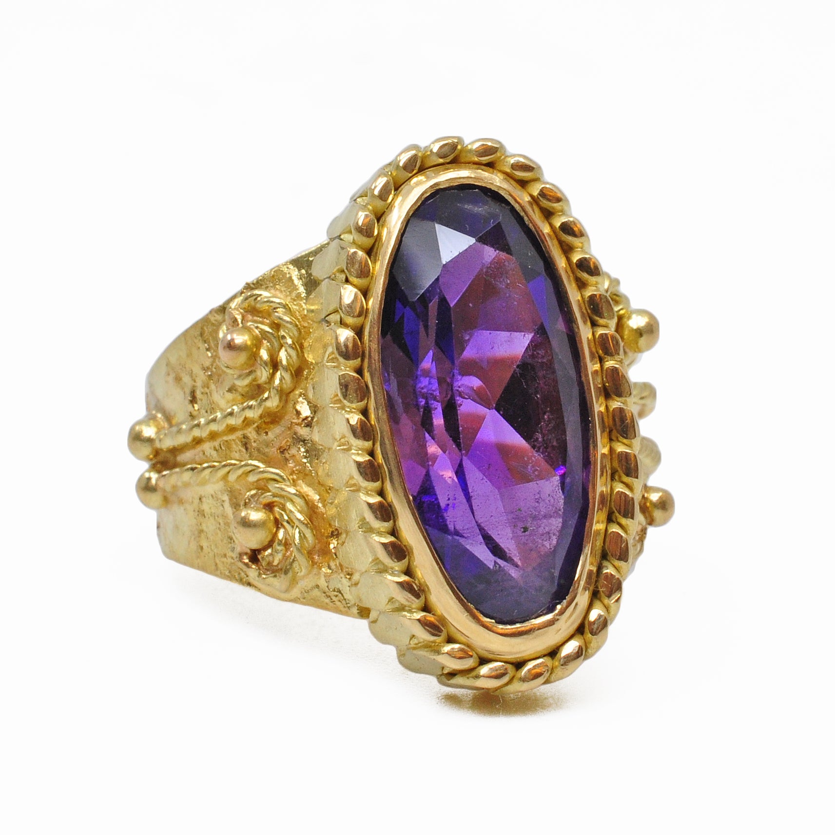 Amethyst 6.71 carat 22.13 mm Faceted Russian Bezel 18K Handcrafted Ring - GGO-076 - Crystalarium