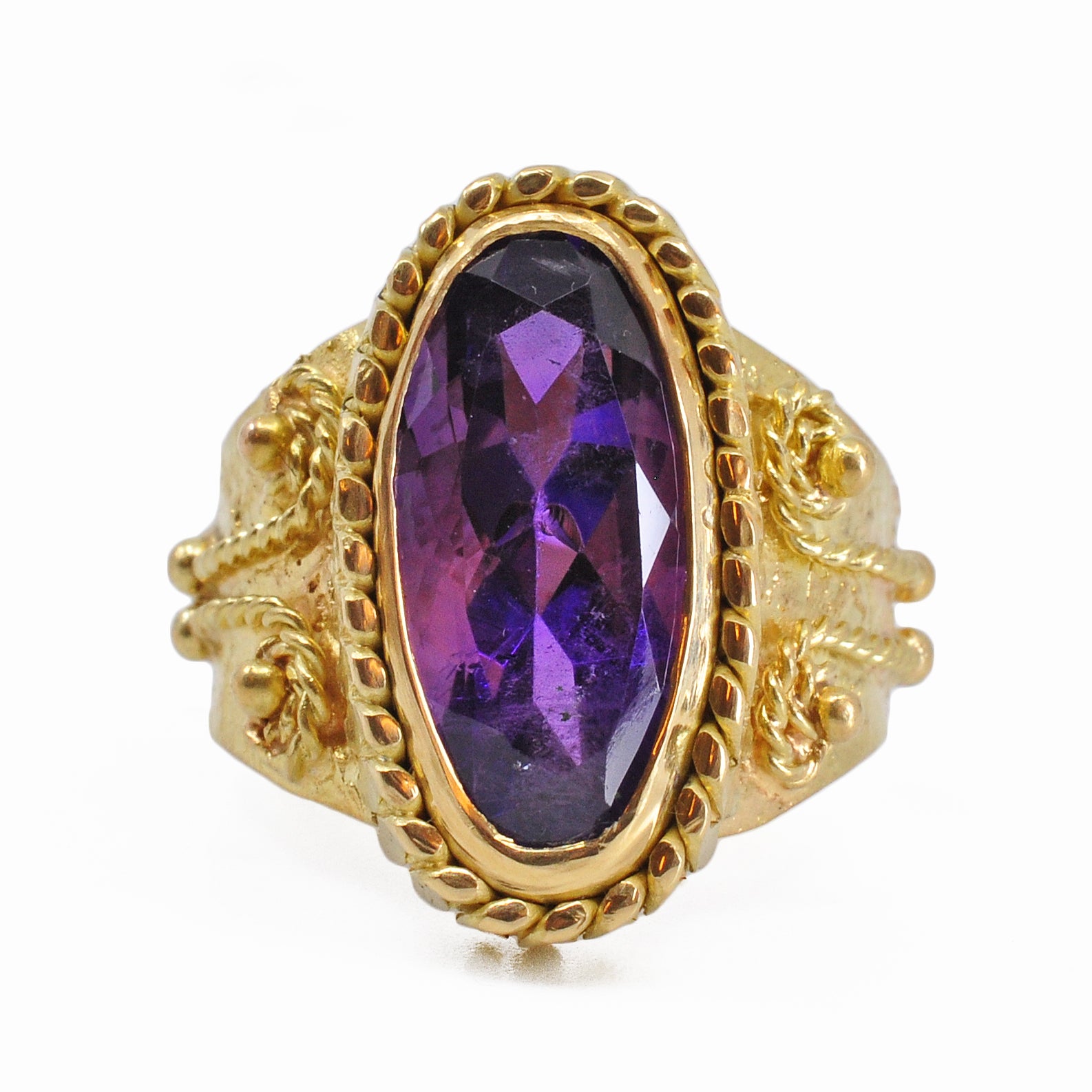 Amethyst 6.71 carat 22.13 mm Faceted Russian Bezel 18K Handcrafted Ring - GGO-076 - Crystalarium