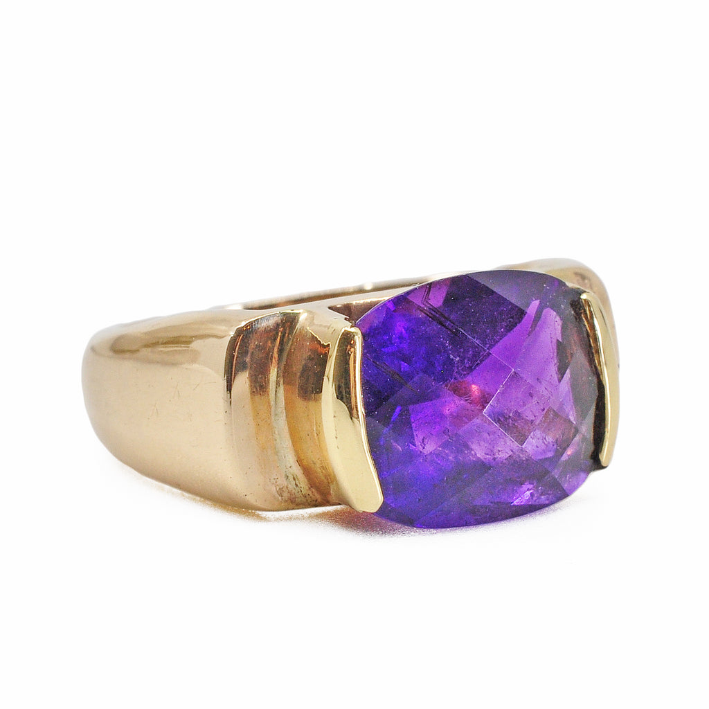African Amethyst 12.01 mm 4.22 ct Faceted Cushion 14K Handcrafted Gemstone Cantilever Ring - OO-092-01 - Crystalarium