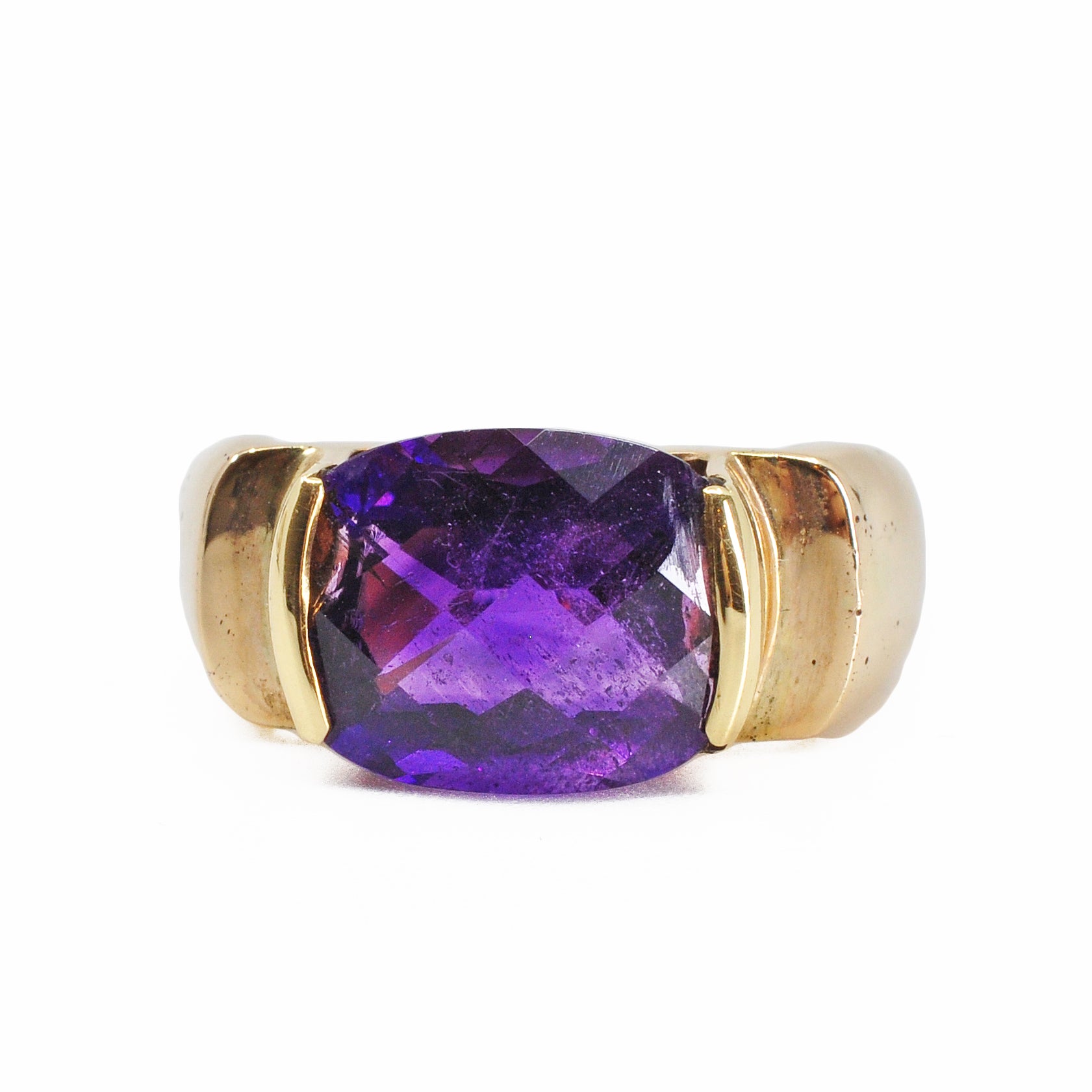 African Amethyst 12.01 mm 4.22 ct Faceted Cushion 14K Handcrafted Gemstone Cantilever Ring - OO-092-01 - Crystalarium