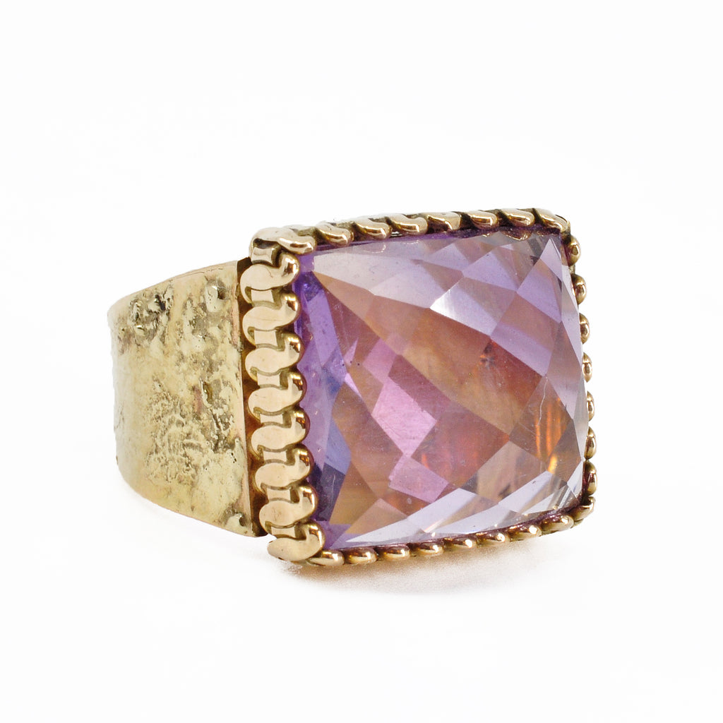 Amethyst 12.61 mm 9.6 carats Faceted Rose Cut 14K Handcrafted Gemstone Ring - SO-231 - Crystalarium