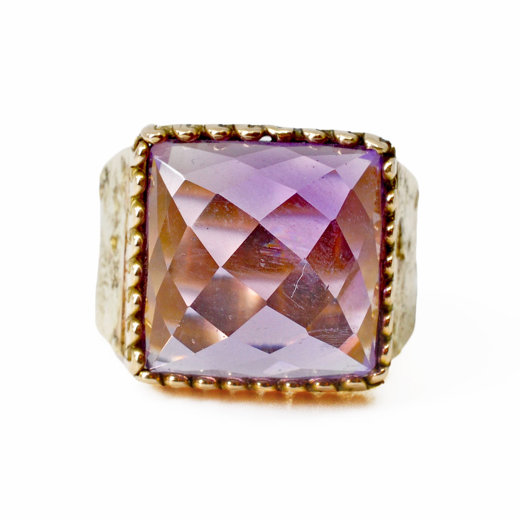 Amethyst 12.61 mm 9.6 carats Faceted Rose Cut 14K Handcrafted Gemstone Ring - SO-231 - Crystalarium