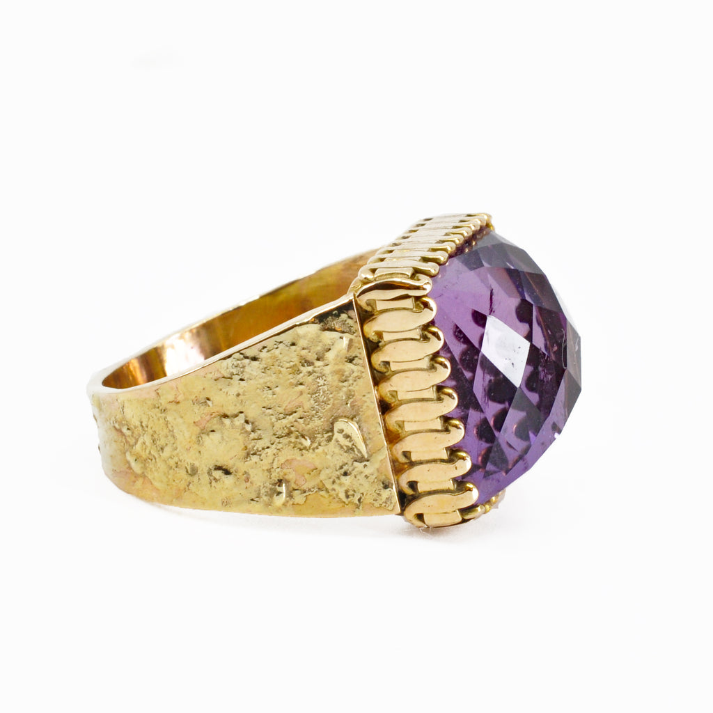Amethyst 12.61 mm 9.6 carats Faceted Rose Cut 14K Handcrafted Gemstone Ring - SO-231 - Crystalarium