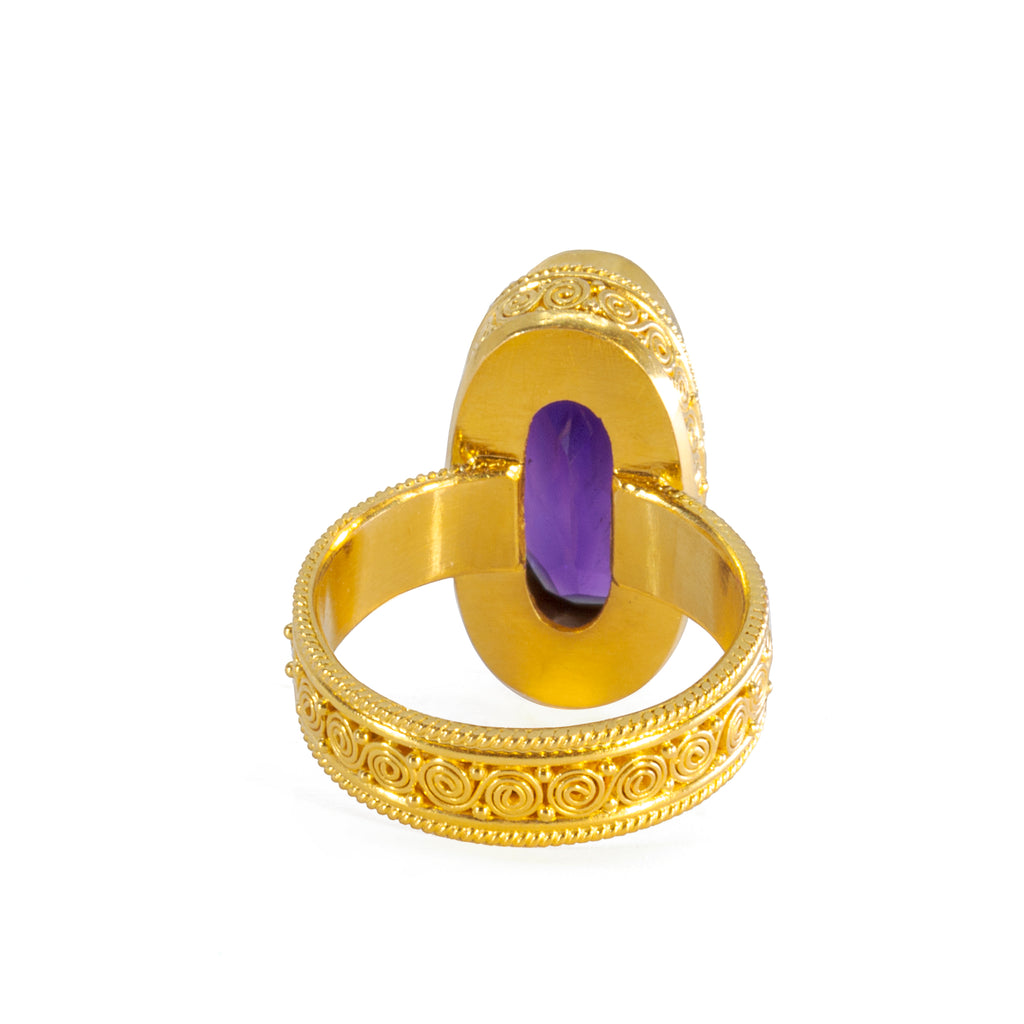Amethyst 7 Carat Oval Faceted 22K Handcrafted Gemstone Ring - JJO-221 - Crystalarium