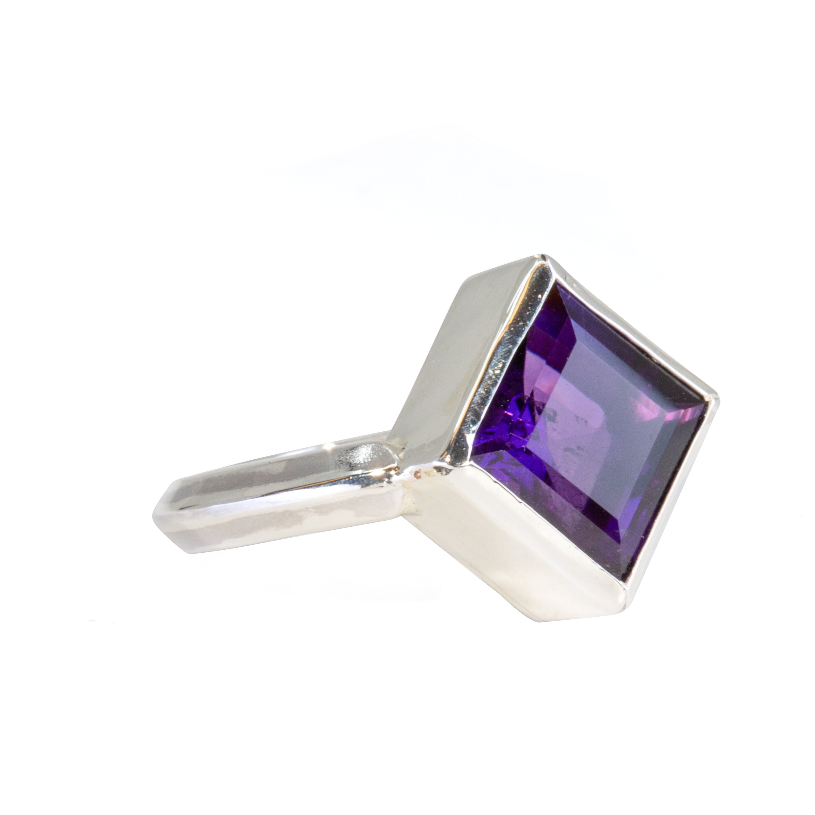 Amethyst 5.18 Carat Square Faceted Sterling Silver Handcrafted Gemstone Ring - JJO-118 - Crystalarium