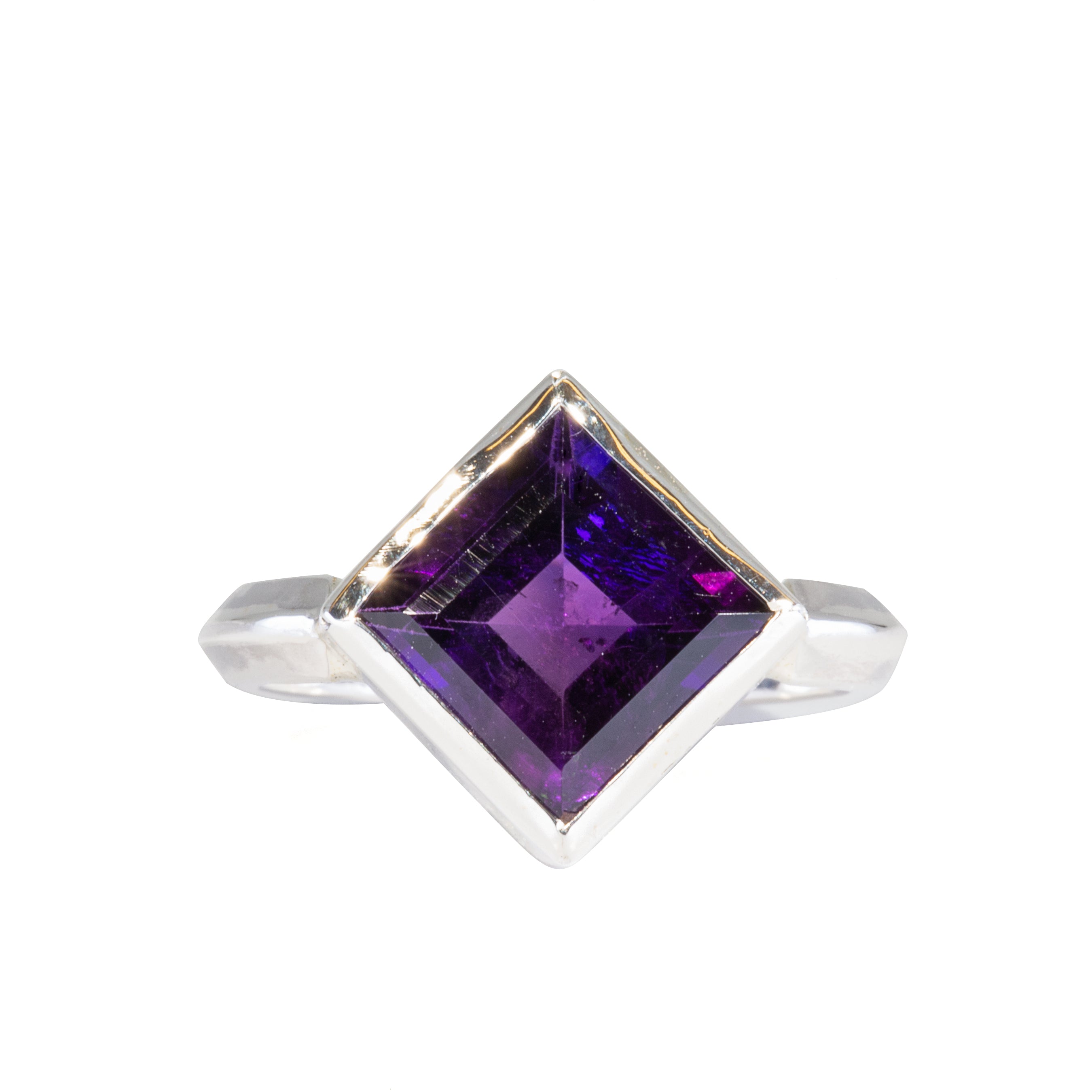 Amethyst 5.18 Carat Square Faceted Sterling Silver Handcrafted Gemstone Ring - JJO-118 - Crystalarium