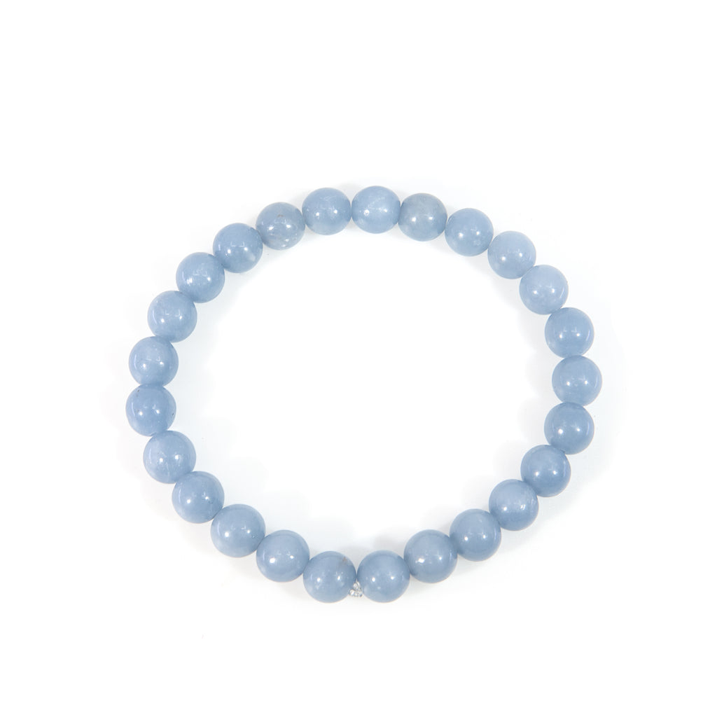 Angelite 8mm Beaded Bracelet - JJW-038 - Crystalarium