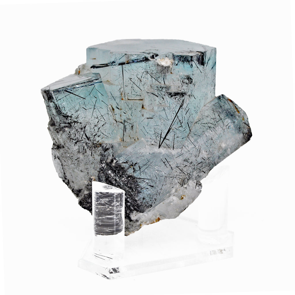 Aquamarine 110.7 mm 760 grams with Black Tourmaline Natural Gem Crystal Cluster - Pakistan - FFX-394 - Crystalarium