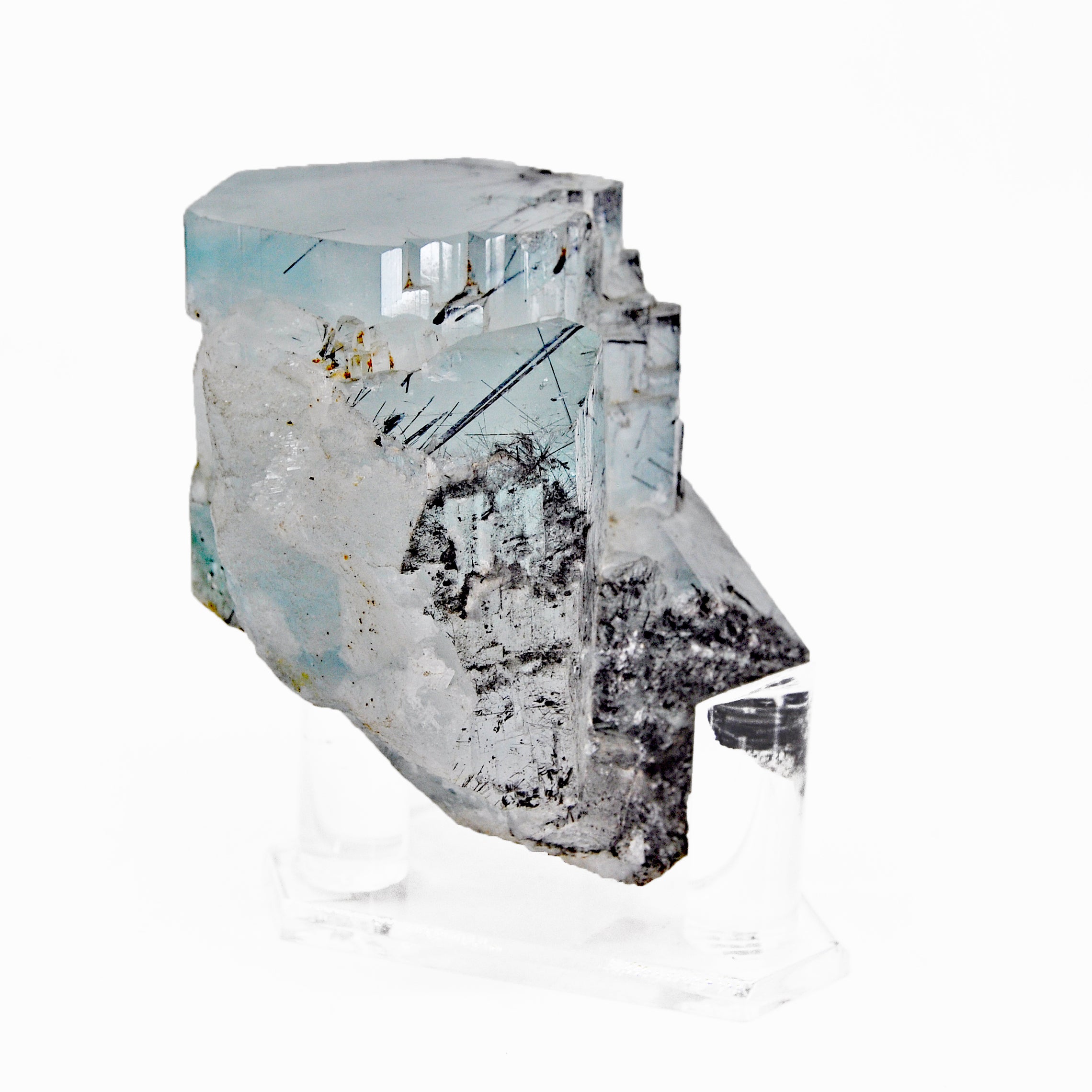 Aquamarine 110.7 mm 760 grams with Black Tourmaline Natural Gem Crystal Cluster - Pakistan - FFX-394 - Crystalarium