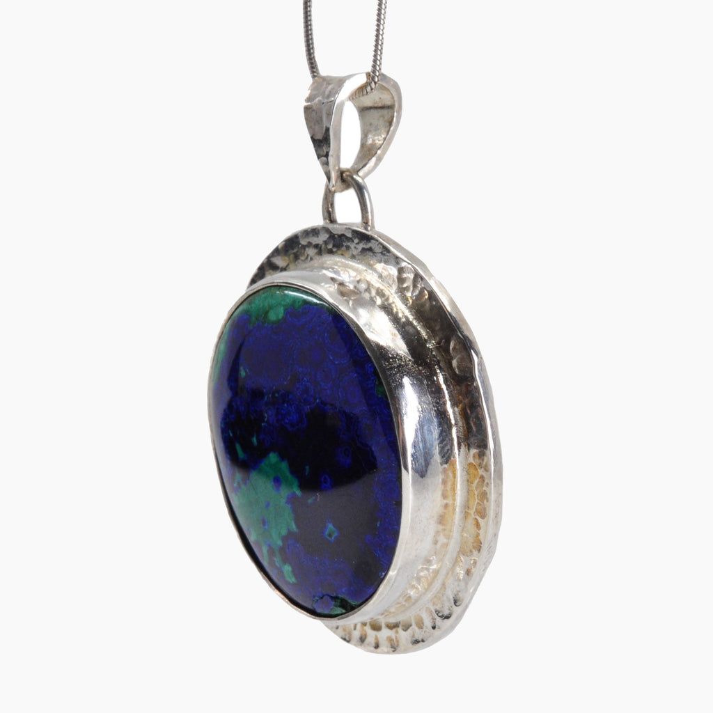 Azurite with Malachite 25.35 mm 40.86 carats Oval Cabochon Sterling Silver Handcrafted Pendant - EEO-194 - Crystalarium