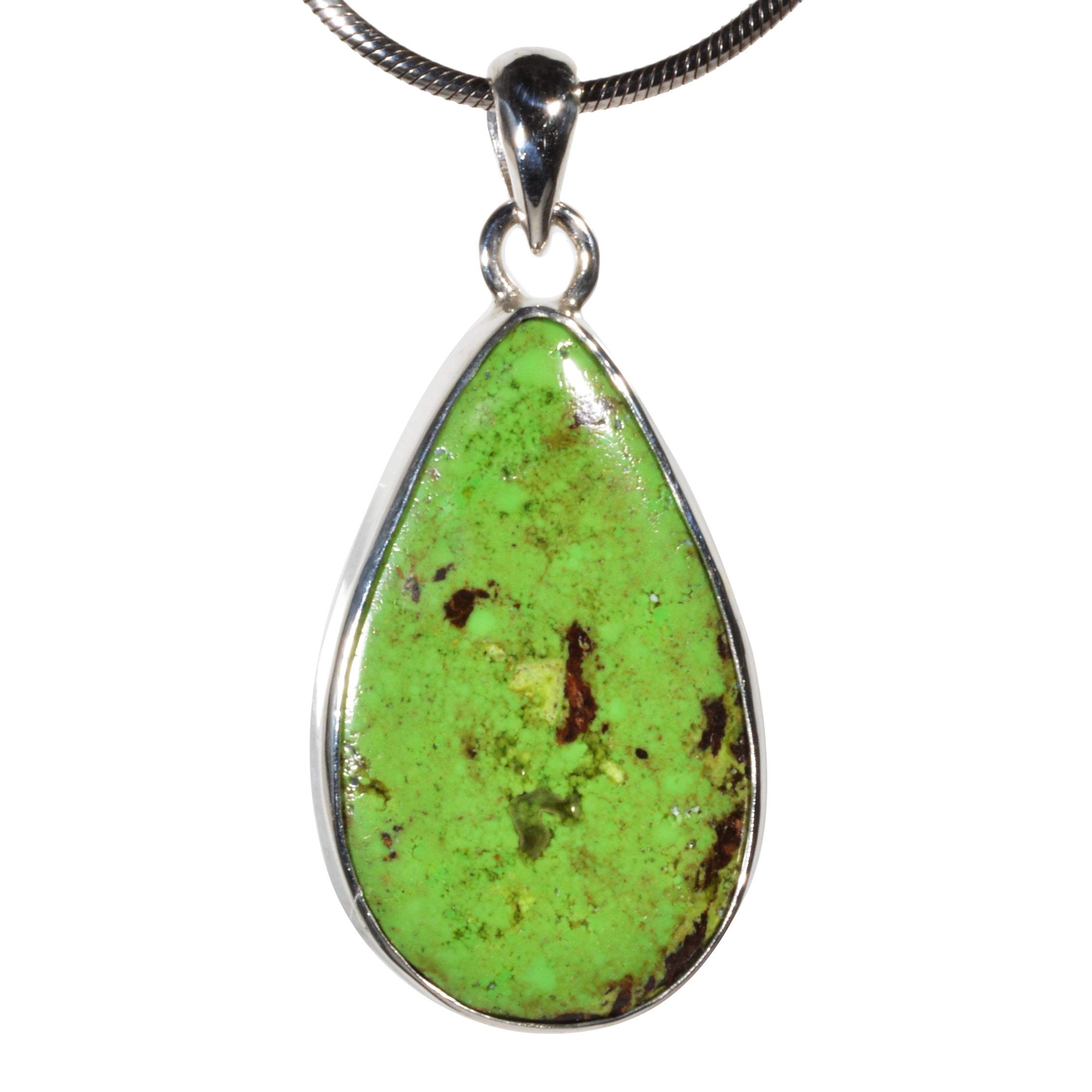 Gaspeite 22.85 ct Teardrop Sterling Silver Handcrafted Pendant - DDO-272 - Crystalarium