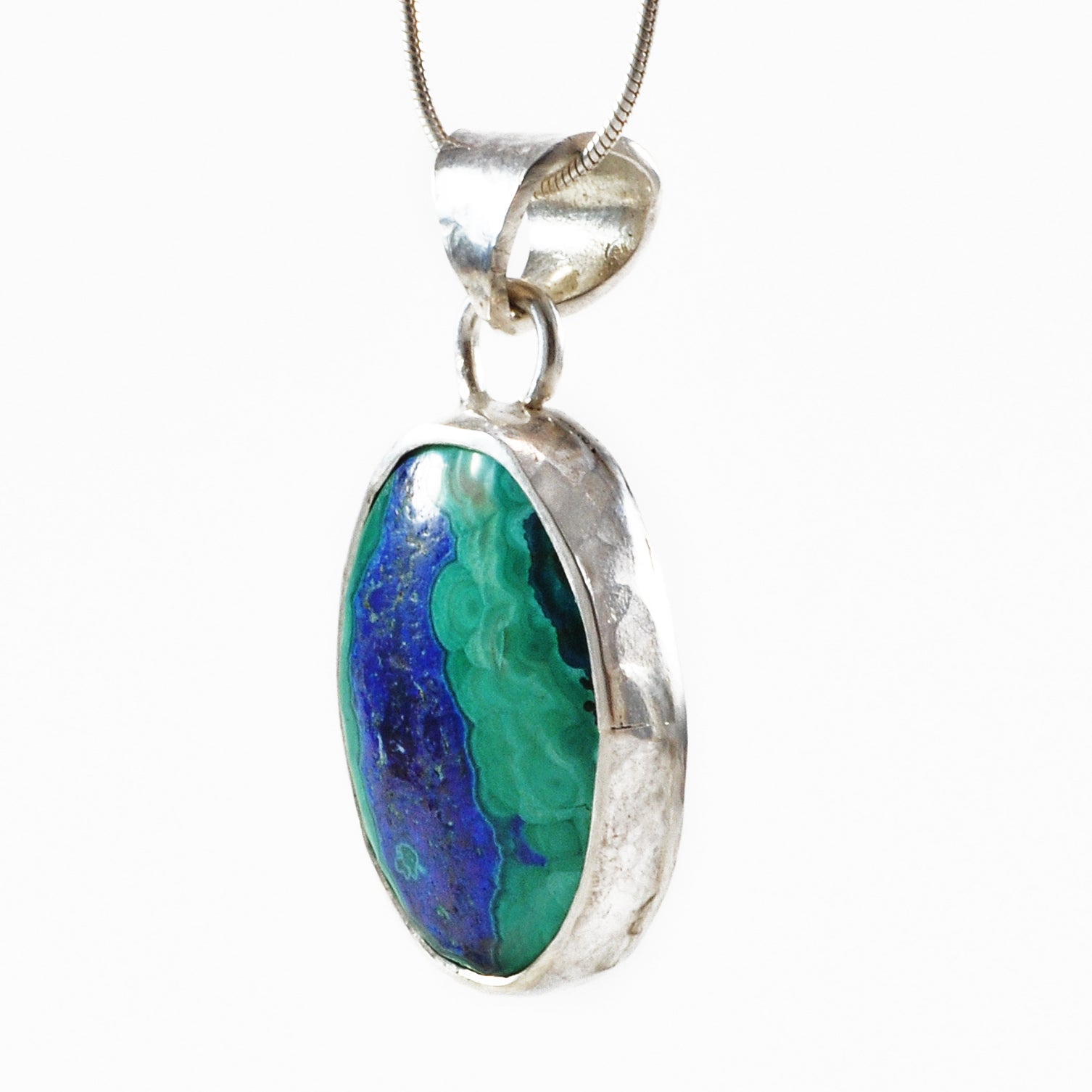 Azurite & Malachite 10.41ct Cabochon Sterling Silver Handcrafted Pendant - EEO-220 - Crystalarium