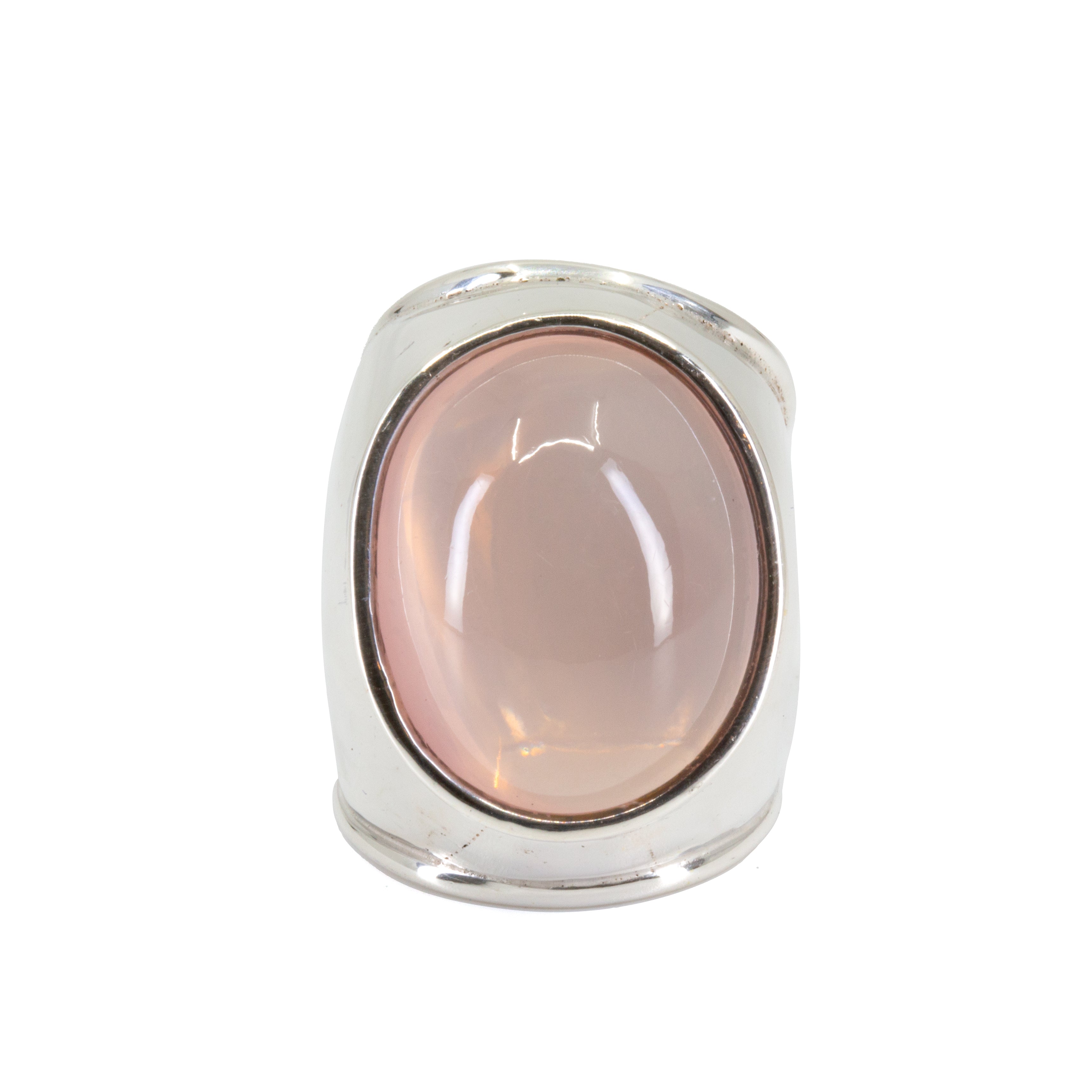 Rose Quartz 76.56ct Cabochon Sterling Silver Handcrafted Ring - BBO-132 - Crystalarium