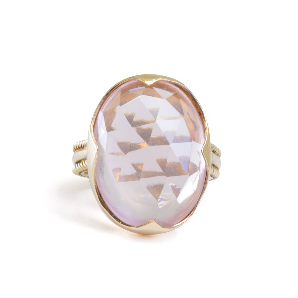Faceted Rose Quartz 15.84ct Handcrafted 14k Gemstone Ring - BBO-382 - Crystalarium
