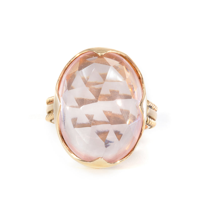 Faceted Rose Quartz 15.84ct Handcrafted 14k Gemstone Ring - BBO-382 - Crystalarium