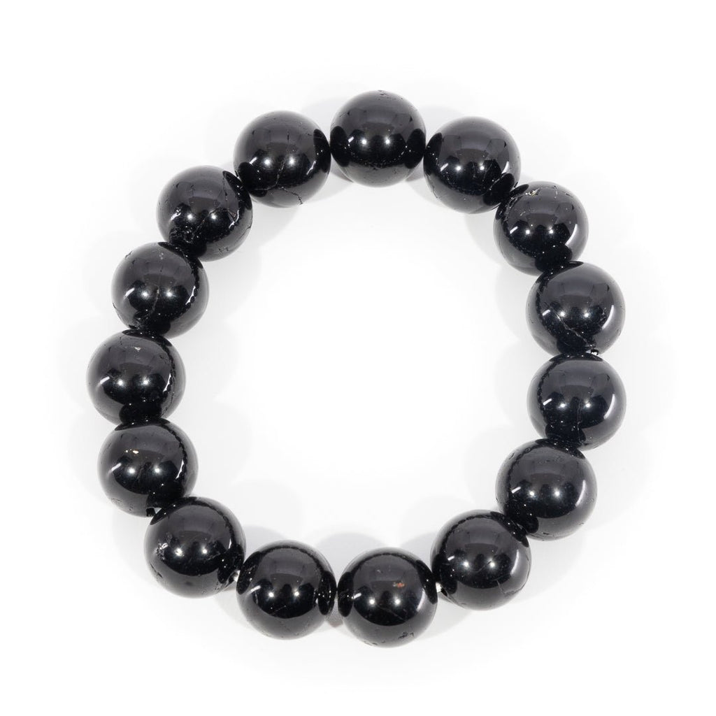 Black Tourmaline 12mm Beaded Bracelet - LLW-001 - Crystalarium
