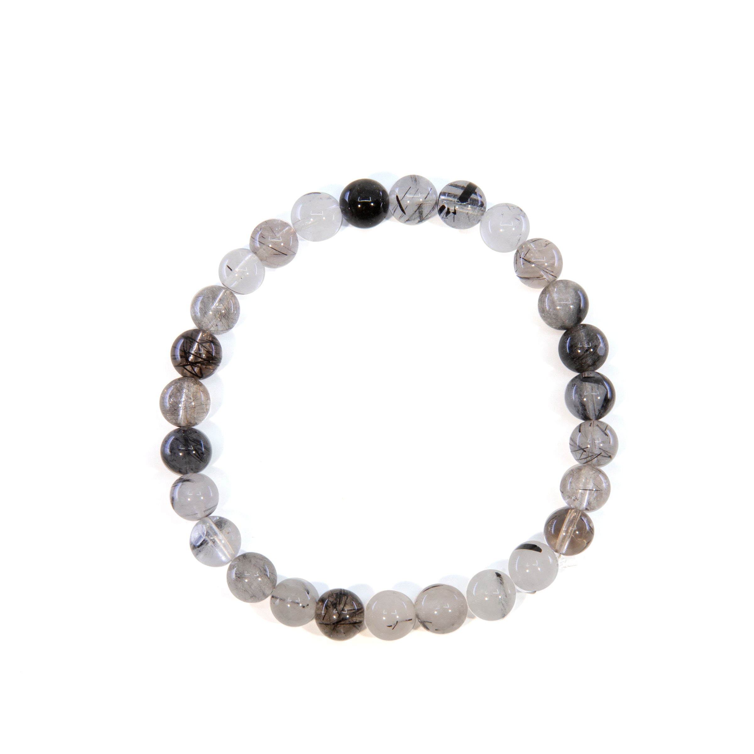 Black Tourmaline in Quartz 6mm Beaded Bracelet - JJW-031 - Crystalarium