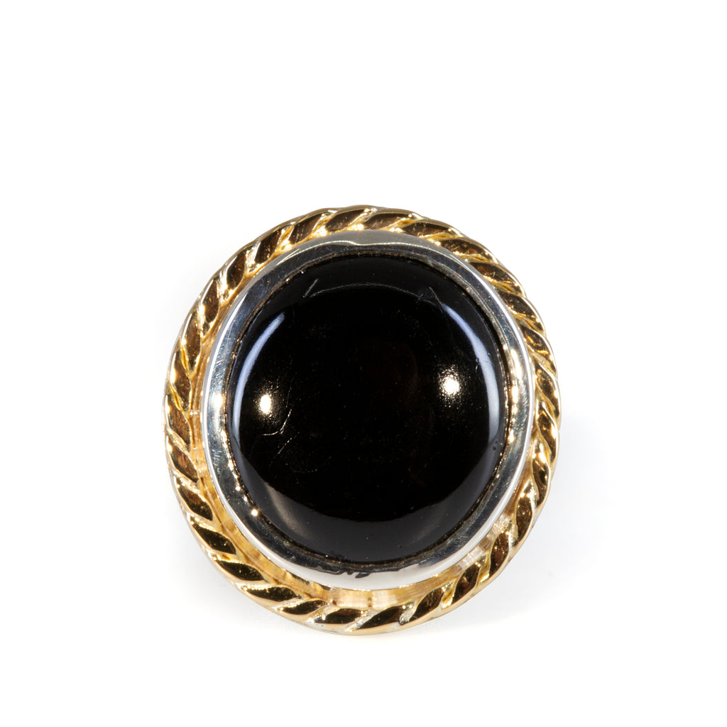 Black Tourmaline 39.23 carat Handcrafted Sterling Silver with 14k Accent Ring - HHO-044 - Crystalarium
