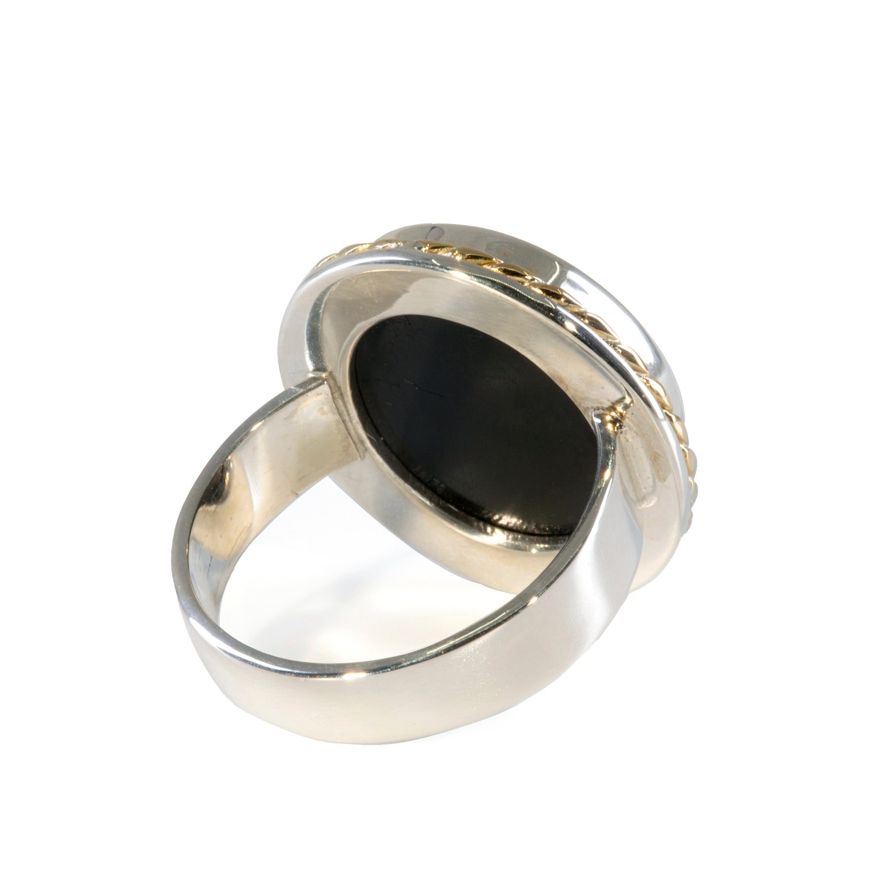 Black Tourmaline 39.23 carat Handcrafted Sterling Silver with 14k Accent Ring - HHO-044 - Crystalarium