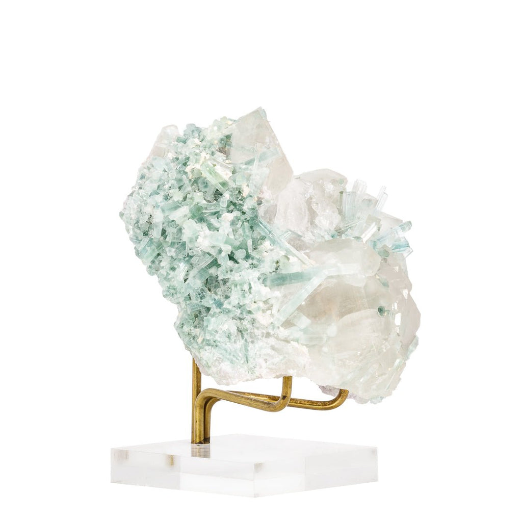 Blue Tourmaline on Quartz 4.5 Inch 1.52lb Natural Crystal - Afghanistan - KKX-370 - Crystalarium