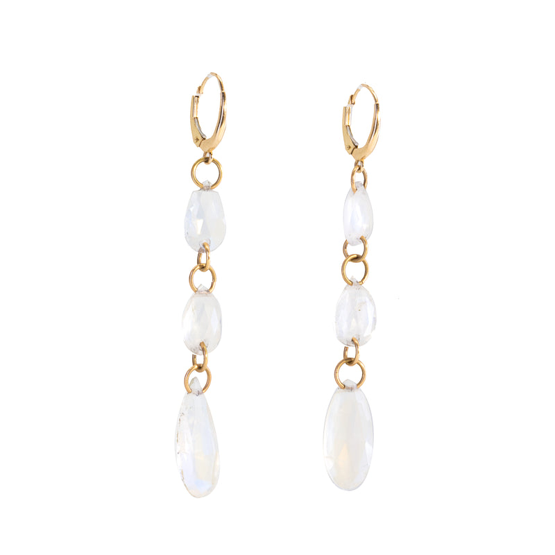 Blue Moonstone 18.28 Carat Tiered Teardrop 14K Handcrafted Earrings - ZO-400 - Crystalarium