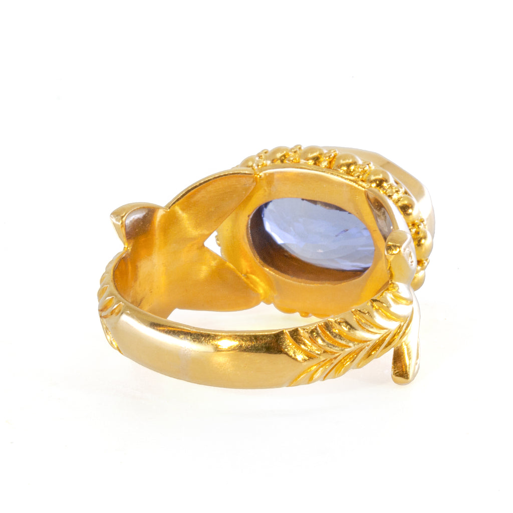 Blue Sapphire 5.76 Carat Faceted 22k Handcrafted Gemstone Ring - JJO-111 - Crystalarium