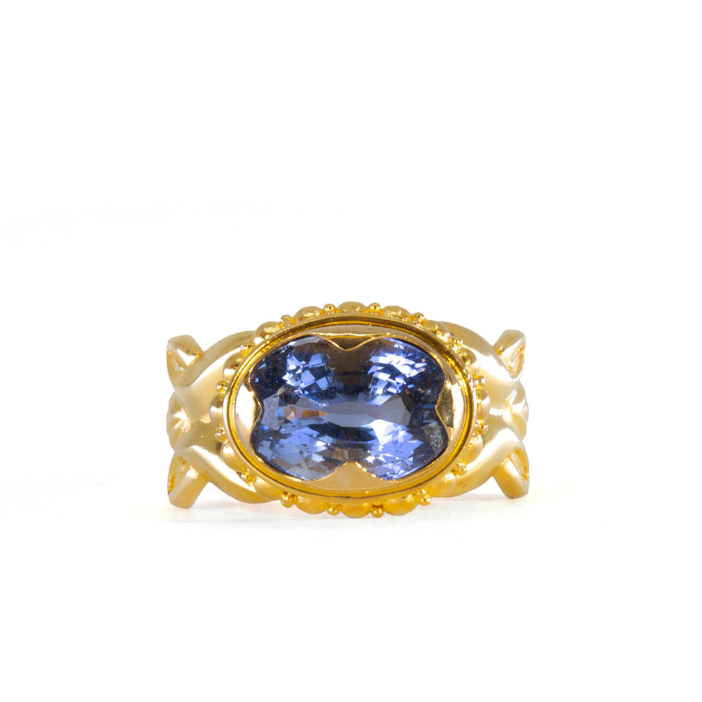 Blue Sapphire 5.76 Carat Faceted 22k Handcrafted Gemstone Ring - JJO-111 - Crystalarium