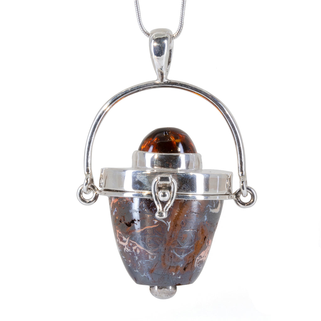 Boulder Opal 52.11 carat with 7.81 carat Citrine Handcrafted Sterling Silver Vessel Pendant - CCO-232 - Crystalarium