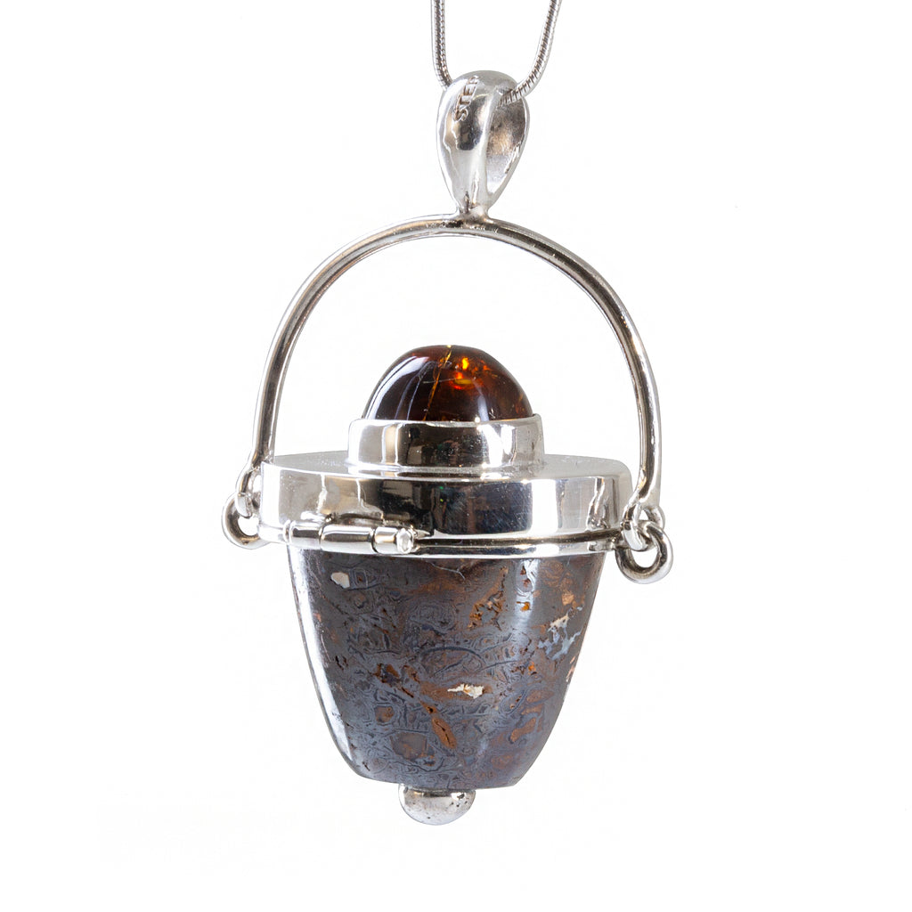Boulder Opal 52.11 carat with 7.81 carat Citrine Handcrafted Sterling Silver Vessel Pendant - CCO-232 - Crystalarium