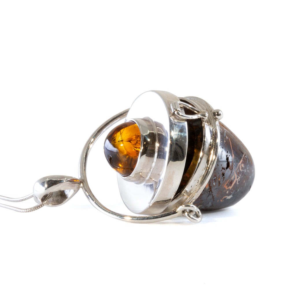 Boulder Opal 52.11 carat with 7.81 carat Citrine Handcrafted Sterling Silver Vessel Pendant - CCO-232 - Crystalarium