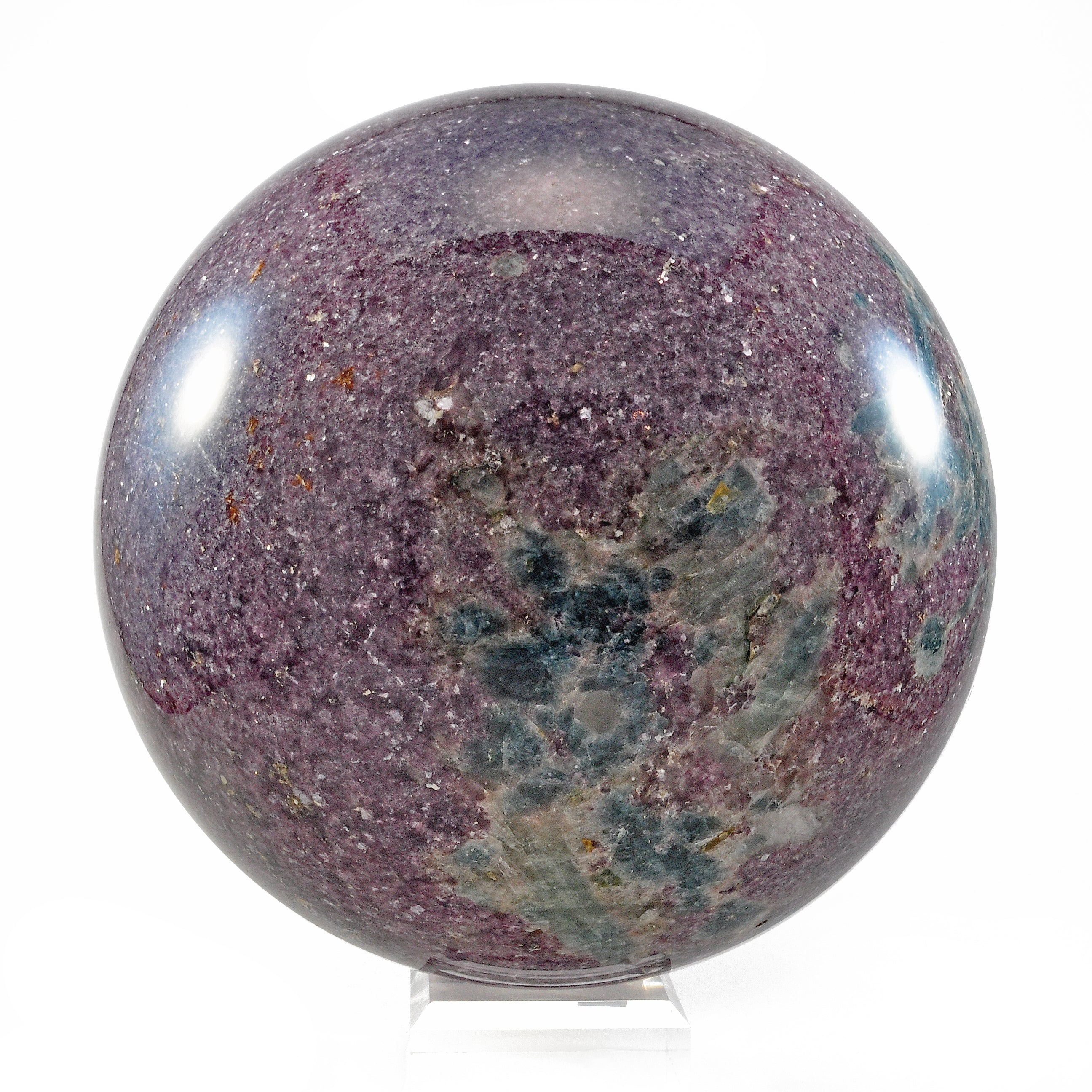 Lepidolite 8 inch 26.5 lbs Polished Crystal Sphere with Aquamarine - MSCON-166 - Crystalarium