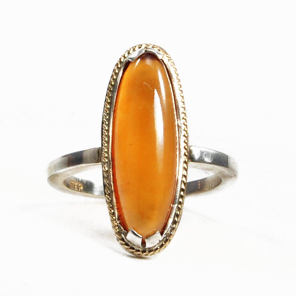 Hessonite Garnet 7.84 ct 20.96 mm Cabochon Sterling Silver and 14K Handcrafted Gemstone Ring - AAO-150 - Crystalarium