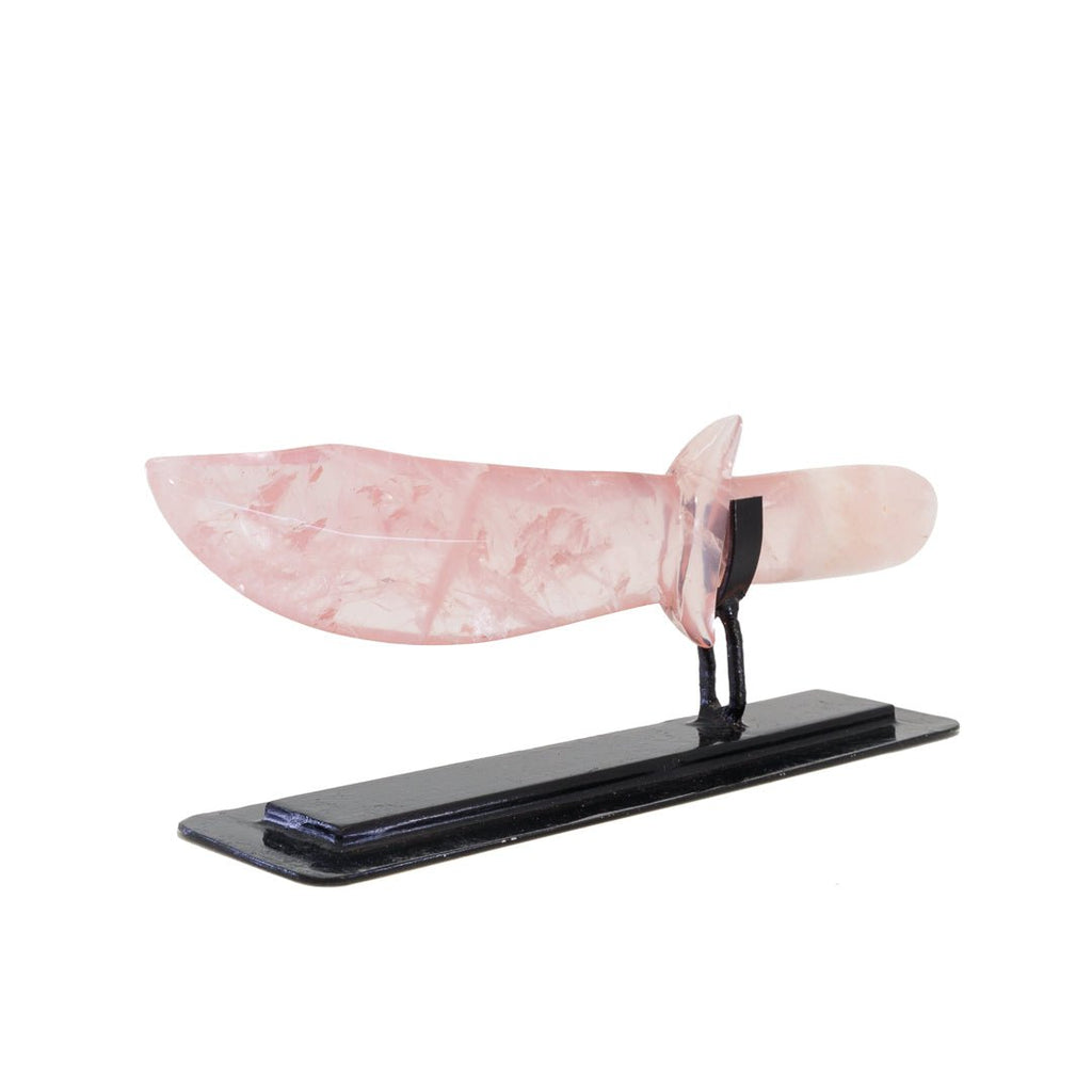 Rose Quartz Knife 9 Inch 5.92 Ounce Crystal Carving on Stand - Brazil - JJH-332 - Crystalarium