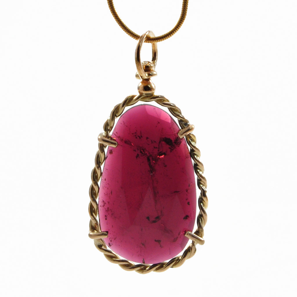 Rubelite Faceted 12.78ct 14k Gold Handcrafted Pendant - FFO-048 - Crystalarium