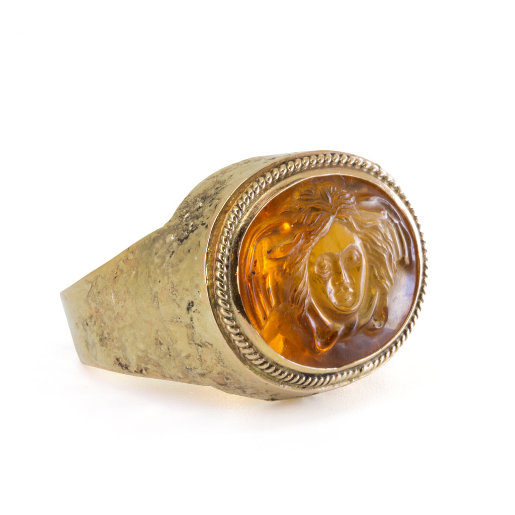 Citrine 14.37ct Carved Mercury Handcrafted 14k Gemstone Ring - CCO-264 - Crystalarium