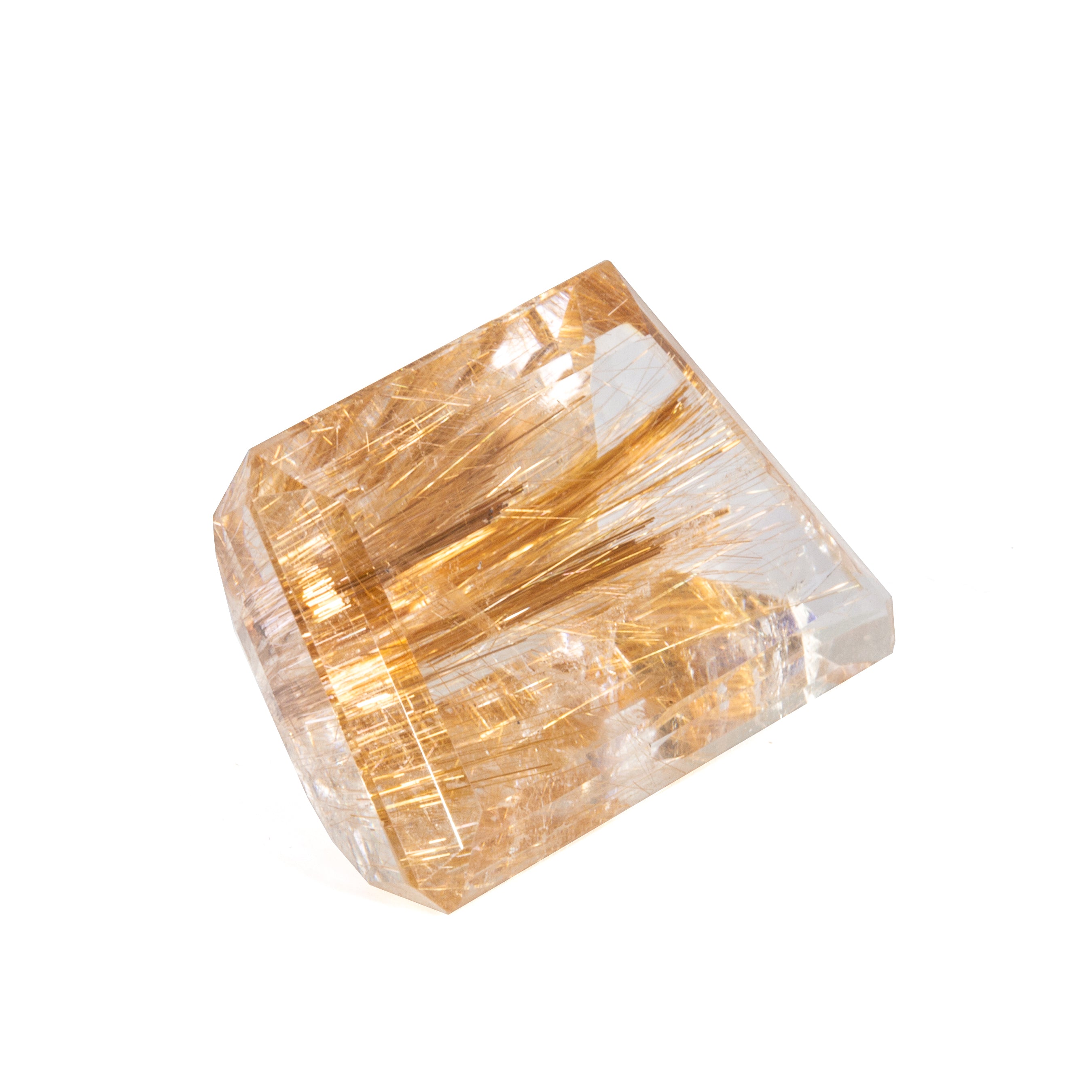 Rutilated Quartz 59.5 carat Asymmetrical Faceted Gemstone - CCV-114 - Crystalarium